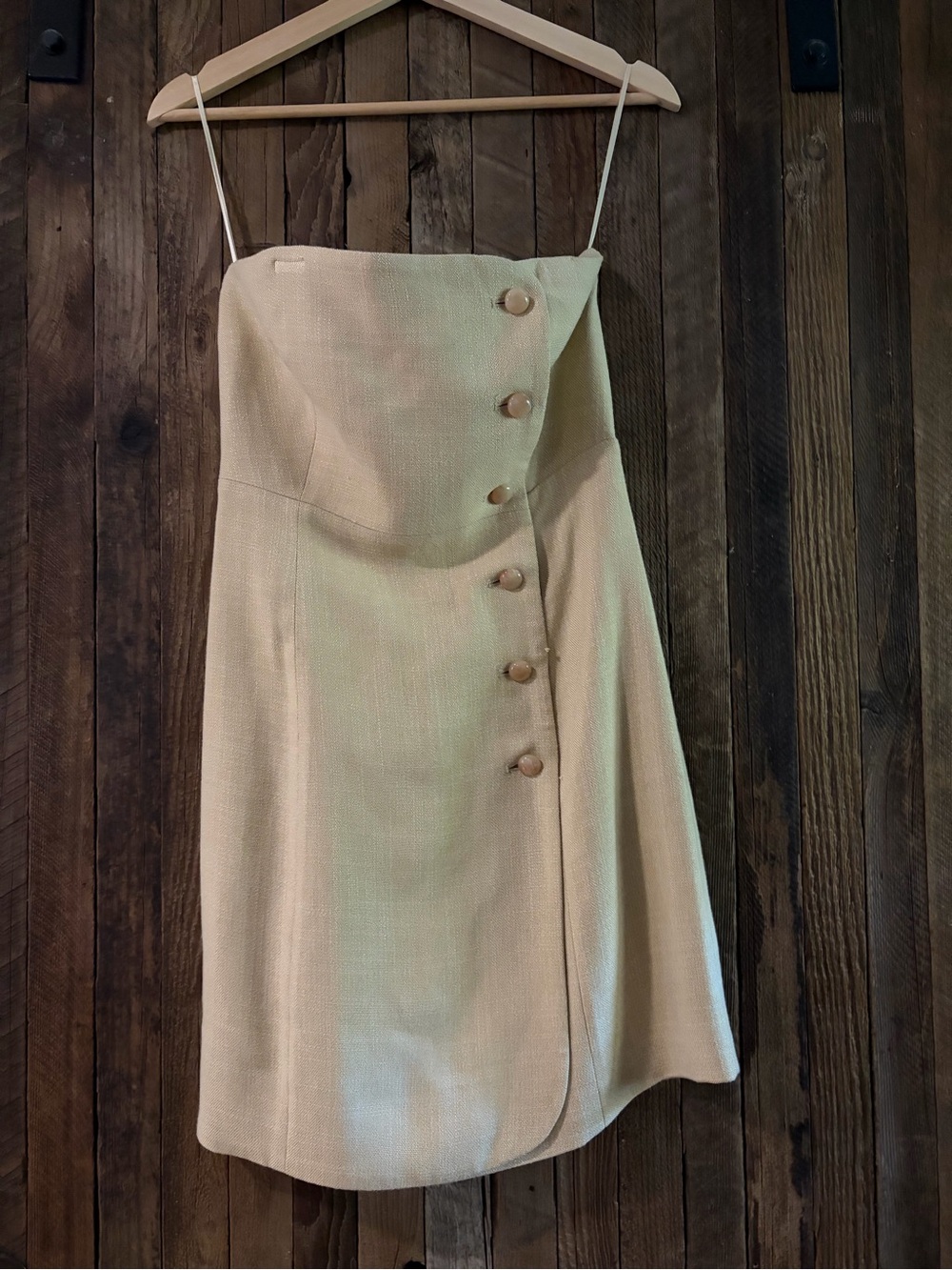 Sezane Cream Button-Front Spaghetti Strap Mini Dress